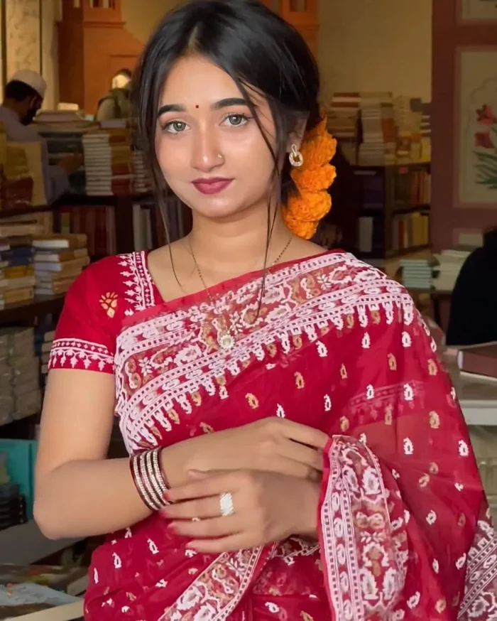 হাফসিল্ক জামদানি শাড়ি BUS-104 - Image 1