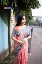 সেমি মসলিন গোলাপি শাড়ি - Image 5