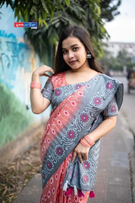 সেমি মসলিন গোলাপি শাড়ি