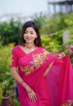 সেমি মসলিন এমব্রয়ডারি শাড়ি