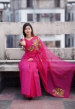 সেমি মসলিন এমব্রয়ডারি শাড়ি - Image 11