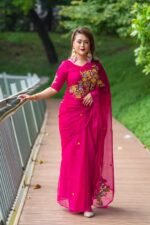 সেমি মসলিন এমব্রয়ডারি শাড়ি - Image 7