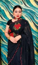 সেমি মসলিন এমব্রয়ডারি শাড়ি - Image 4