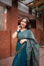 প্রিমিয়াম সেমি মসলিন শাড়ি + ম্যাচিং ব্লাউজ | আকর্ষণীয় ডিজাইন ও কোয়ালিটি - Image 3